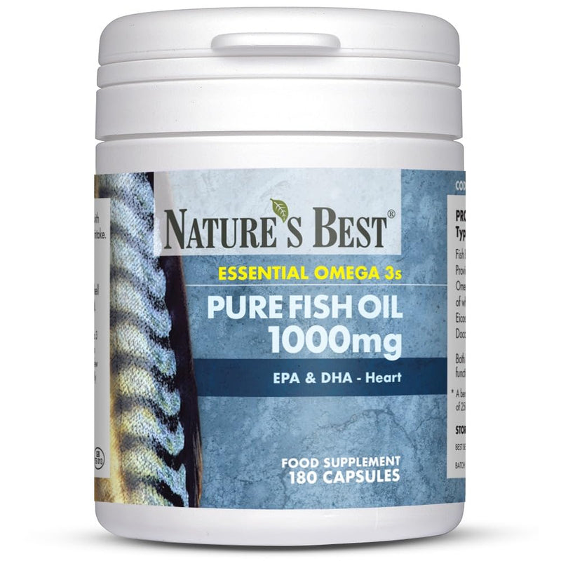 Nature's Best Pure Fish Oil Capsules High Strength (1000mg) - Essential Omega 3 Fish Oil with EPA 360mg and DHA 240mg - UK Made - 180 Capsules (Up to 6 Months' Supply) 1000 mg 180 Count (Pack of 1)