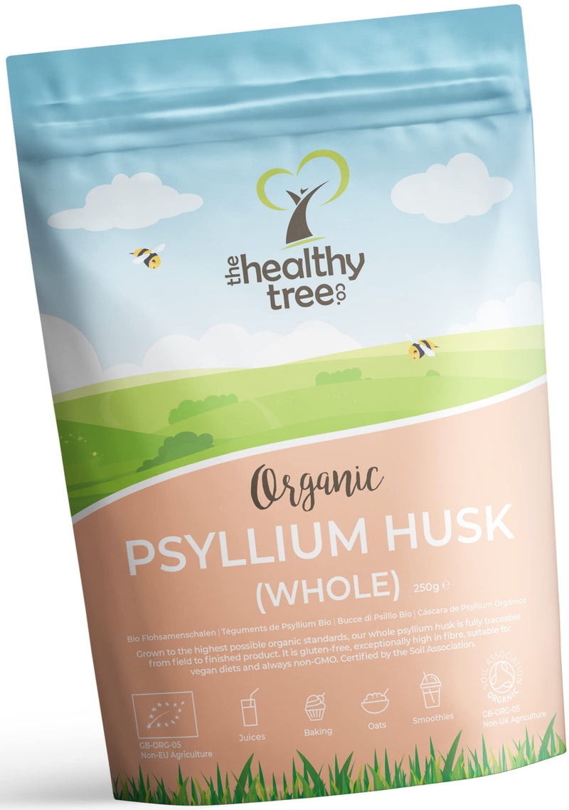 Organic Psyllium Husk (Whole) by TheHealthyTree Company - High Fibre Prebiotic - Pure Vegan Organic Psyllium Husks (250g) 250 g (Pack of 1)