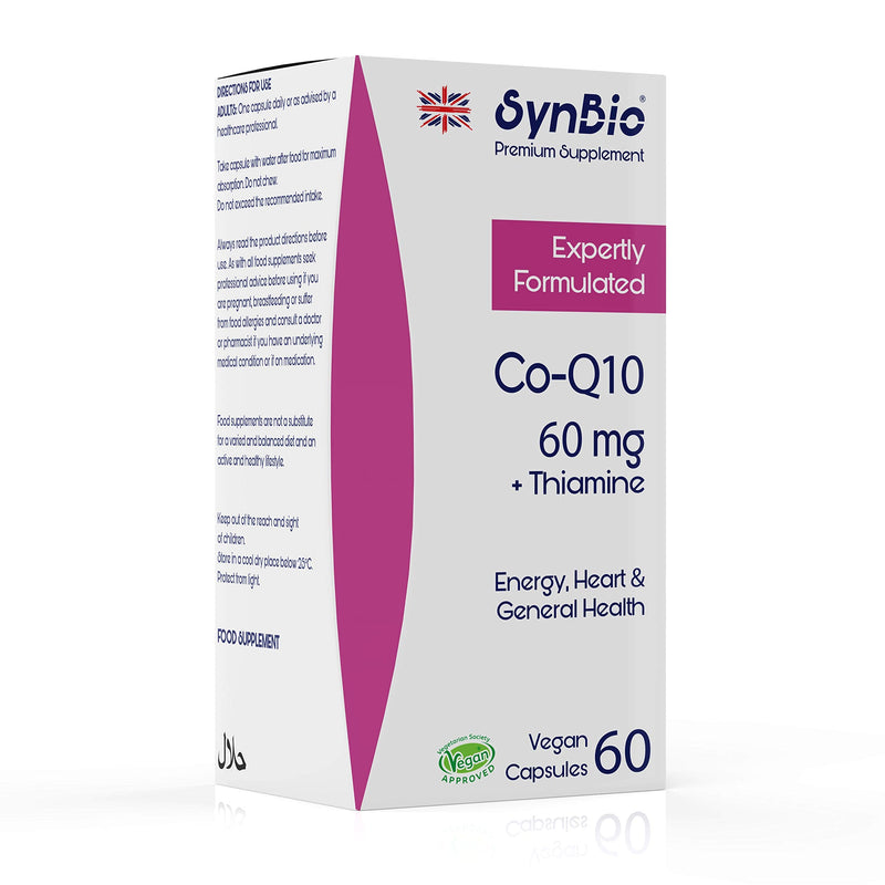 Premium - CoQ10 + Thiamine | 60 Vegan Capsules | CoEnzyme Q10 with Vitamin B1 | Contributes to Heart Health, Energy Release and Nerve Health | Made in the UK