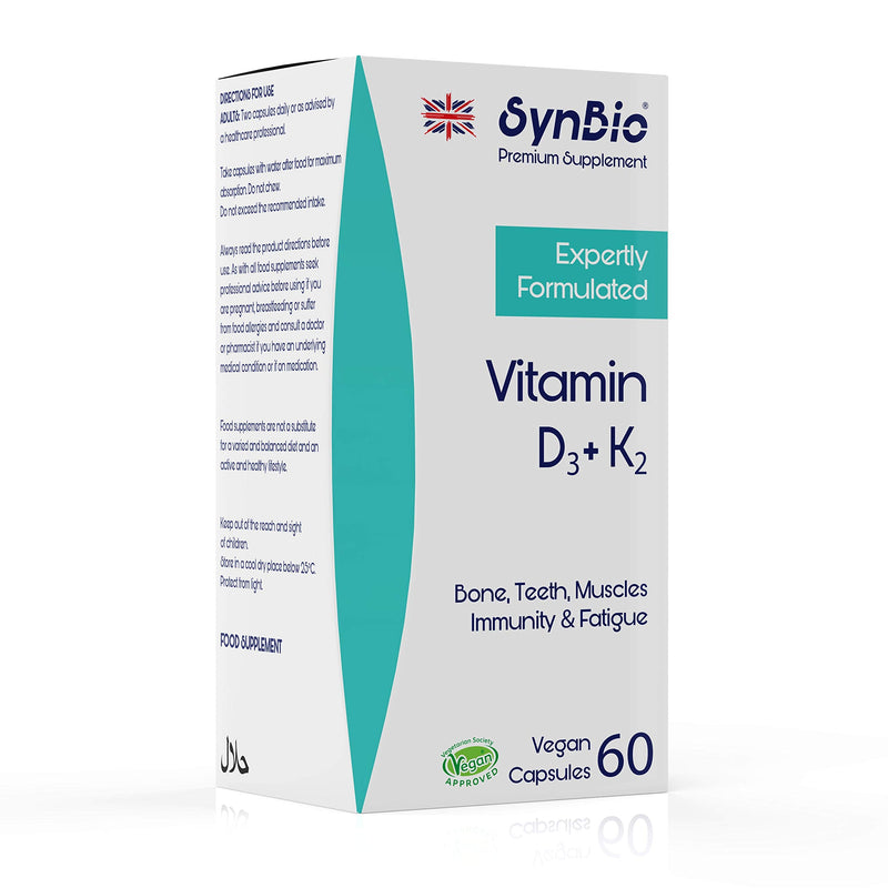 Premium - Vitamin D3 + Vitamin K2 | 60 Capsules | Support for Healthy Bones | Vegan | Nut Free | SOYA Free | Dairy Free | Made in The UK