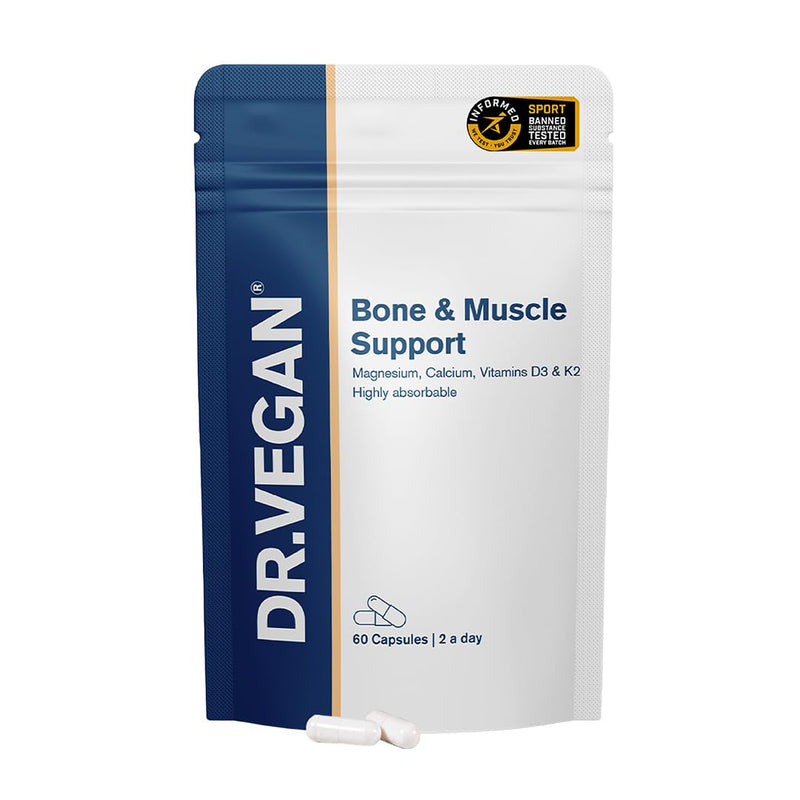 DR.VEGAN® Bone & Muscle Support | Informed Sport Certified | High Strength Calcium, Magnesium, Vitamin K2, Vitamin D3 | 60 Vegan Capsules | 2-A-Day