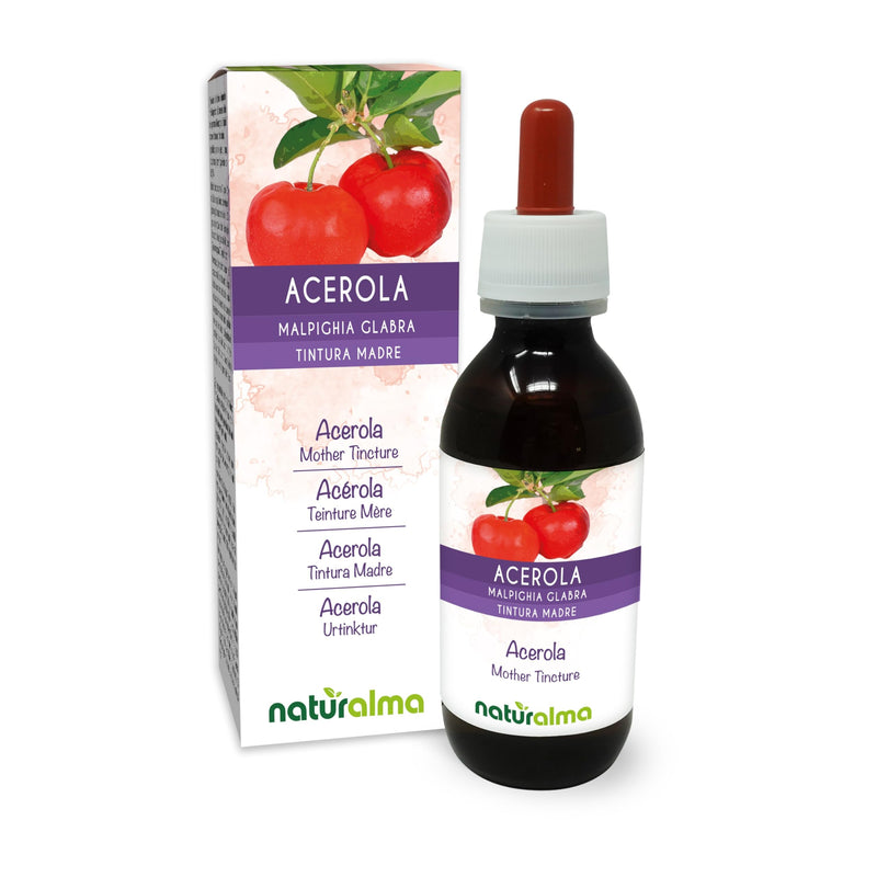 Acerola (Malpighia glabra) Fruits Alcohol-Free Mother Tincture Naturalma - Rich in Vitamin C - Liquid Extract Drops 120 ml - Food Supplement - Vegan 120 ml (Pack of 1)