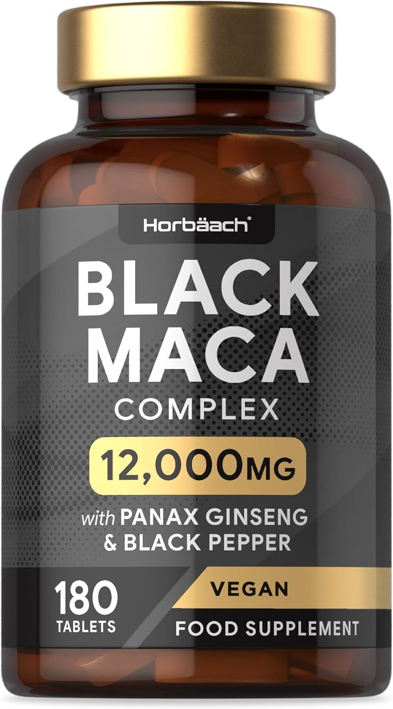[Australia] - Maca Root Capsules | High Strength | Black Maca Complex | with Black Maca, Panax Ginseng, Yellow Maca & Black Pepper | 180 Vegan Tablets | by Horbaach 