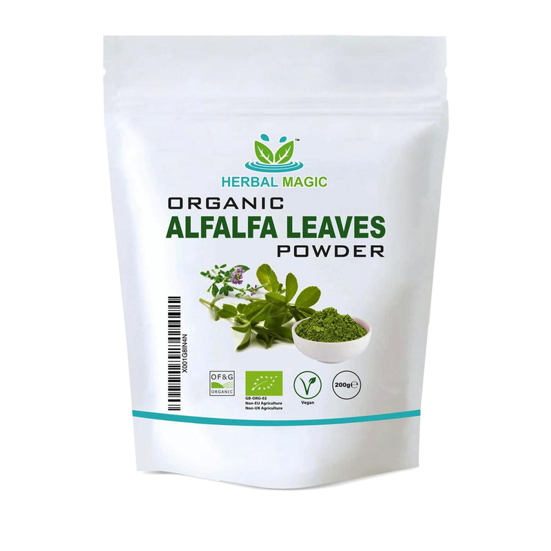 Herbal Magic's Organic Alfalfa Leaf Powder - Green Superfood for Smoothies, Soups, Baking - Free from Fillers & preservatives - 200gms Pack - of&G UK Organic Certified 200 g (Pack of 1)
