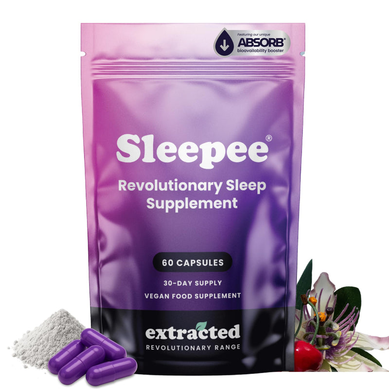 Sleepee Natural Nighttime Sleep Support - with Montmorency Cherry, Lemon Balm, L-Tryptophan & Magnesium - 60 Vegan Capsules, UK-Made 60 count (Pack of 1)