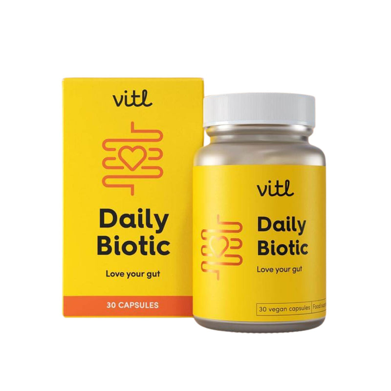Vitl Daily Biotic with 9 Probiotic Strains - 30 Vegan Capsules - Probiotic with a Complex Blend of Gut Friendly Bacteria - Restore Balance in the Gut & Aid Digestion - 1 Month Supply 30 count (Pack of 1)