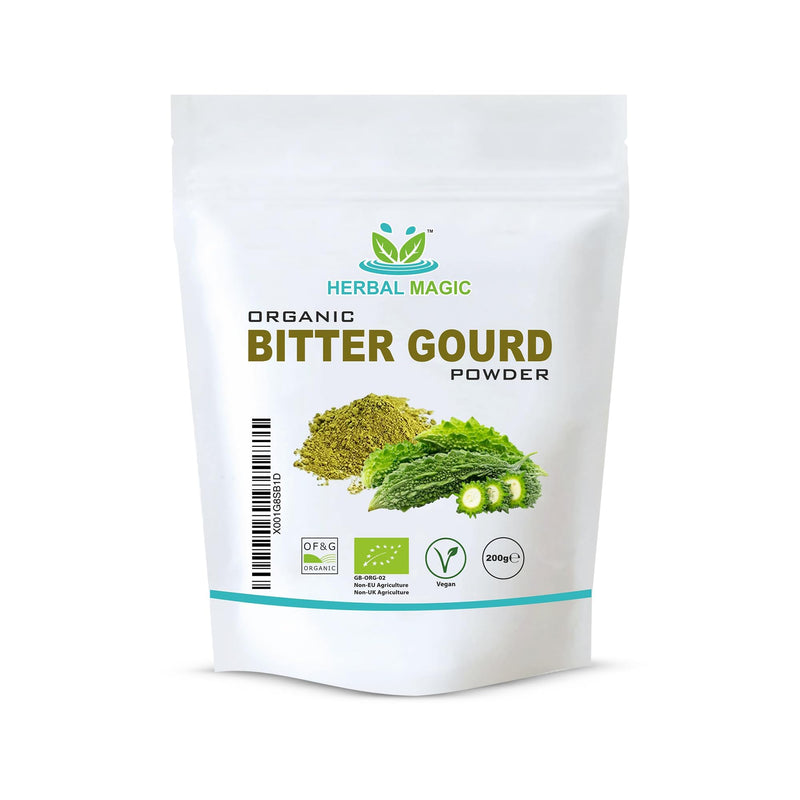 Herbal Magic's Organic Bitter Gourd Powder-Great Green Vegetable-Also Known as Karela, Bitter Melon,Balsam-pear. Free from Fillers & Preservatives- of&G UK Organic Certified 1x200g Pack 200 g (Pack of 1)