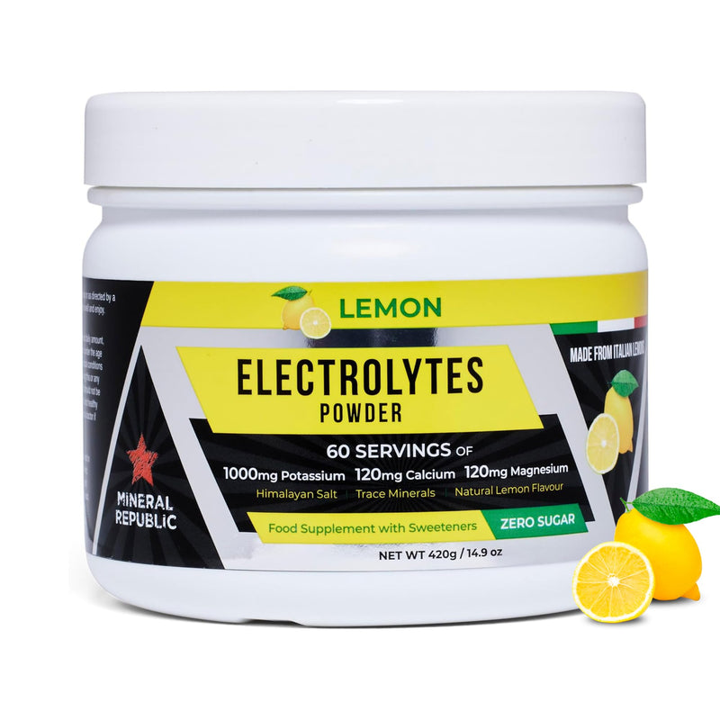 Electrolyte Powder – Sugar-Free Lemon Hydration Drink Mix – 60 Servings (2-Month Supply) – 1000mg Potassium with Magnesium, Calcium & Himalayan Salt – Keto, Vegan & Fasting Friendly