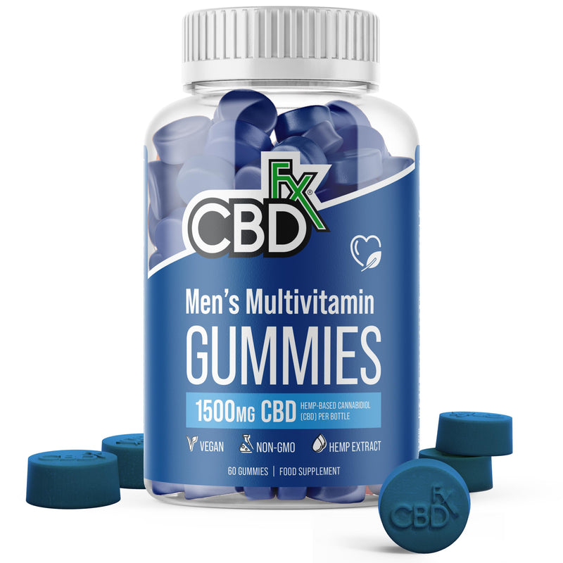 CBDfx 1500mg CBD High Strength Men's Multivitamin Gummies, Vitamins A, C, D3, E, B6, B12, Zinc, Biotin, Iodine, 60 Gummies (30 Days) 60 count (Pack of 1)