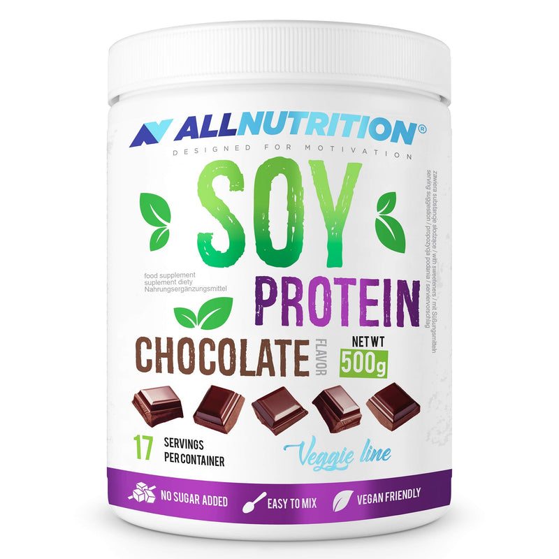 ALLNUTRITION Veggie Line Soy Protein Vegan Dietary Supplement Soy Protein Isolate for Athletes No Sugar Sweetened with Xylitol 500g Package 17 Servings Chocolate