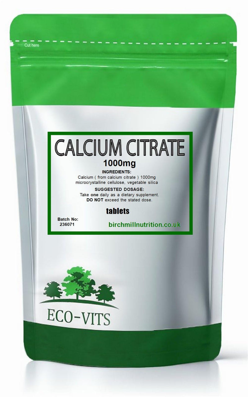 ECO-VITS Calcium Citrate (1000MG) 120 TABS Helps Build and Support Strong Bones, Essential for Heart, Muscle and Nerve Function, Healthy Teeth & Bones, Highly Absorbable Calcium Source
