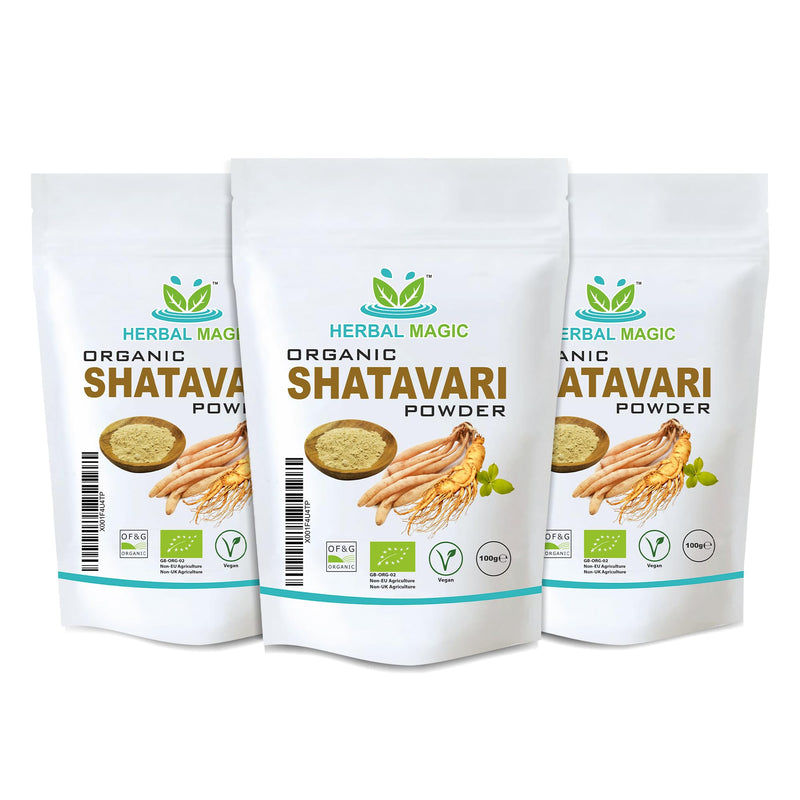 Herbal Magic's Organic Shatavari Root Powder(Asparagus racemosus)-Prized Herb in Ayurveda-Plant of 100 Roots superfood Combi with Milk& Honey - Free from Fillers&Preservatives-300g