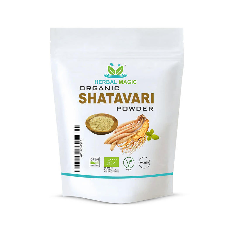 Herbal Magic's Organic Shatavari Root Powder(Asparagus racemosus)-Prized Herb in Ayurveda-Plant of 100 Roots superfood Combi with Milk& Honey - Free from&Preservatives-200g