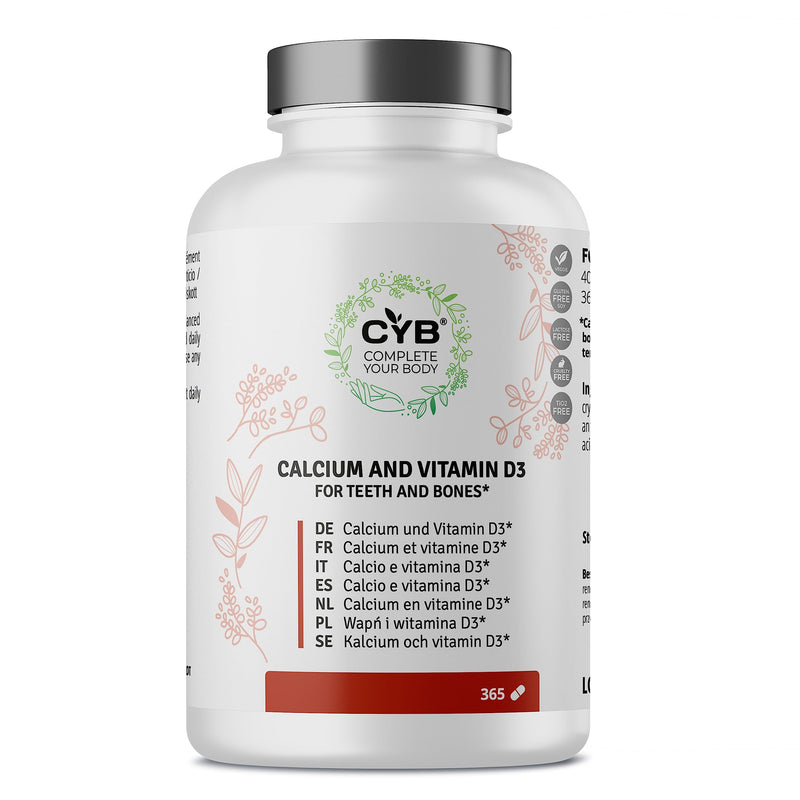 CYB | 800mg Calcium Tablets + Vitamin D3 Tablets | High Dosage - 6 Month Supply | Daily Supplement with Calcium and Vitamin D Tablets - Vegetarian Gluten Free Lactose Free