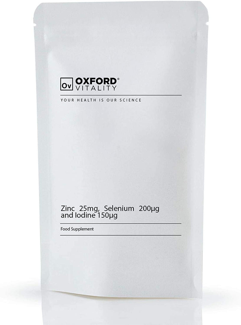 Oxford Vitality Zinc 25mg Selenium 200mcg & Iodine 150mcg Tablets | Mineral Supplement for Thyroid Skin Hair and Immune Support | Easy to Take Daily Tablets | Pack of 120 120 Count (Pack of 1)