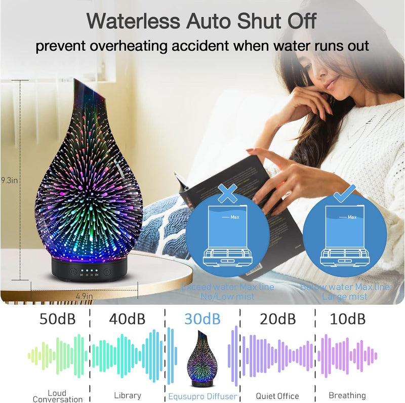 [Australia] - Essential Oil Diffuser 3D Glass Aromatherapy Ultrasonic Humidifier, 7 Colors LED Lights Changing, 120ml (3d firework) 3d Firework 