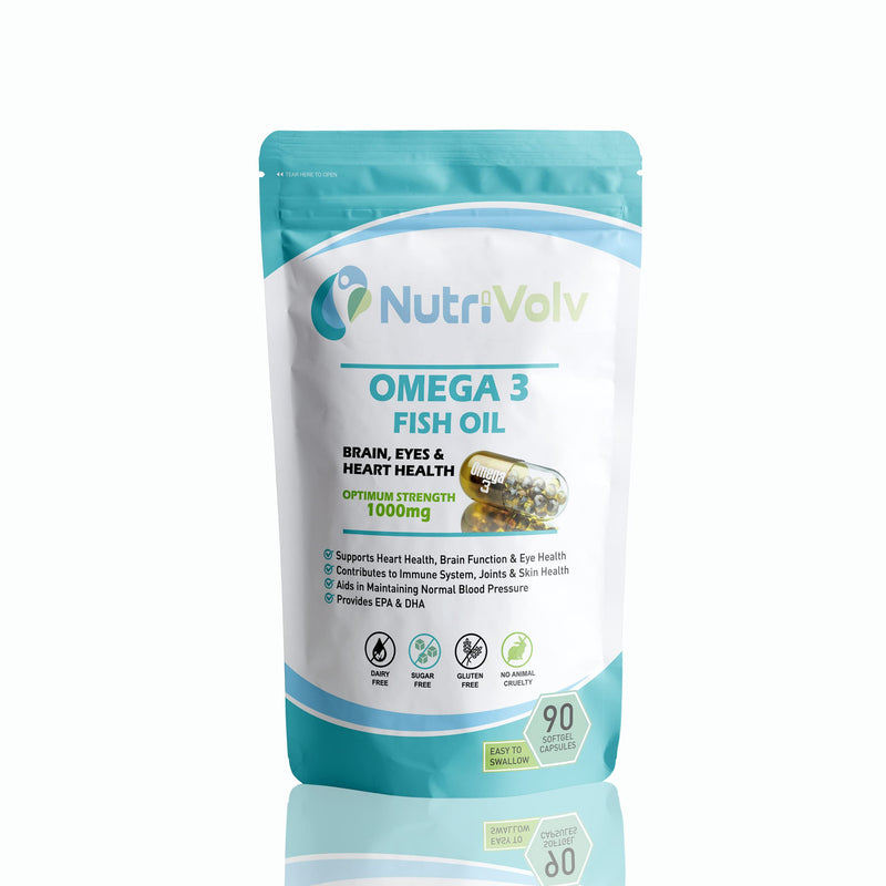 Nutrivolv Ultra Purified Omega 3 Fish Oil Capsules With Essential Fatty Acids EPA & DHA Supports Heart, Eye & Brain Health | 90 Softgel Capsules 90 count (Pack of 1)