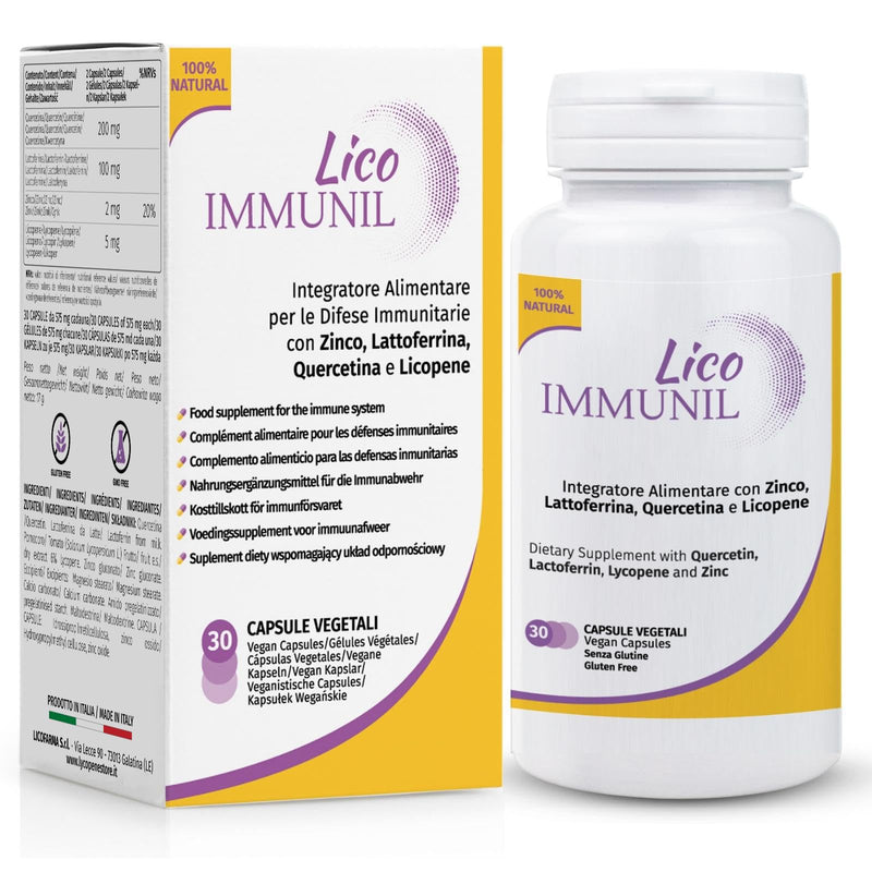 Lico Immunil Immune System Support Supplement | Quercetin, Lactoferrin, Zinc, Lycopene | Natural Immune Support | Immune Booster | 30 Vegetables Caps
