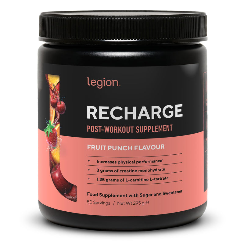 LEGION Recharge Post Workout Supplement - All Natural Muscle Builder & Recovery Drink with Micronized Creatine Monohydrate. Naturally Sweetened & Flavored, Safe & Healthy (Fruit Punch, 50 Servings) Fruit Punch