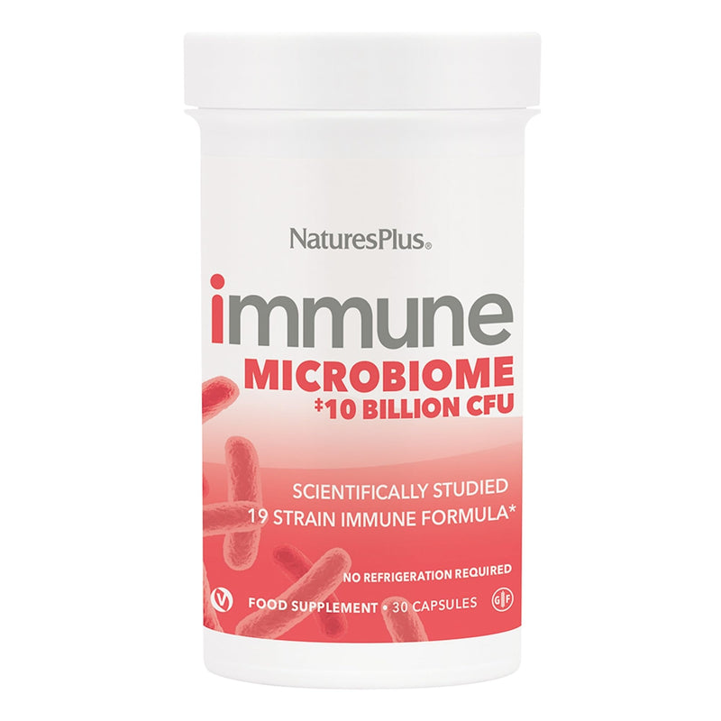NaturesPlus Immune Microbiome 10 Billion CFU - Immune Support Probiotic Supplement -19 Strains, Prebiotics and Vitamin D3 - Vegan, Gluten Free - 30 Capsules