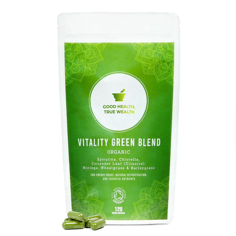 Organic Super Greens Capsules | Ultimate Green Blend of 6 Super Greens & Superfood Powder | 120 Capsules | Removes Toxins & Boost Energy | Gluten-Free, Vegan & Soil Association Certified