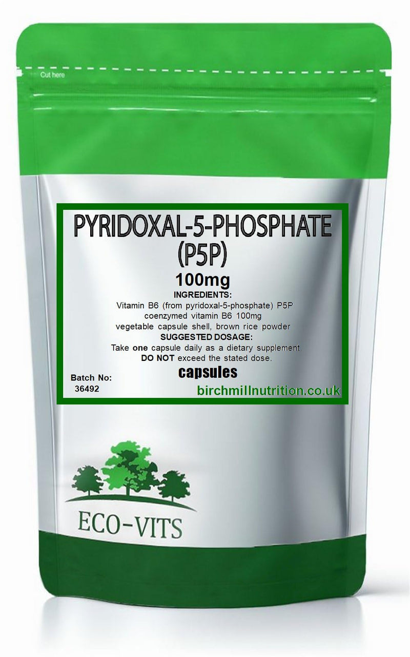 ECO-VITS Pyridoxal-5-Phosphate (P5P) 100mg 240 Capsules, Active Vitamin B6 for Energy, Mood, and Immune Support – High Absorption, Recyclable Packaging, Sealed Pouch