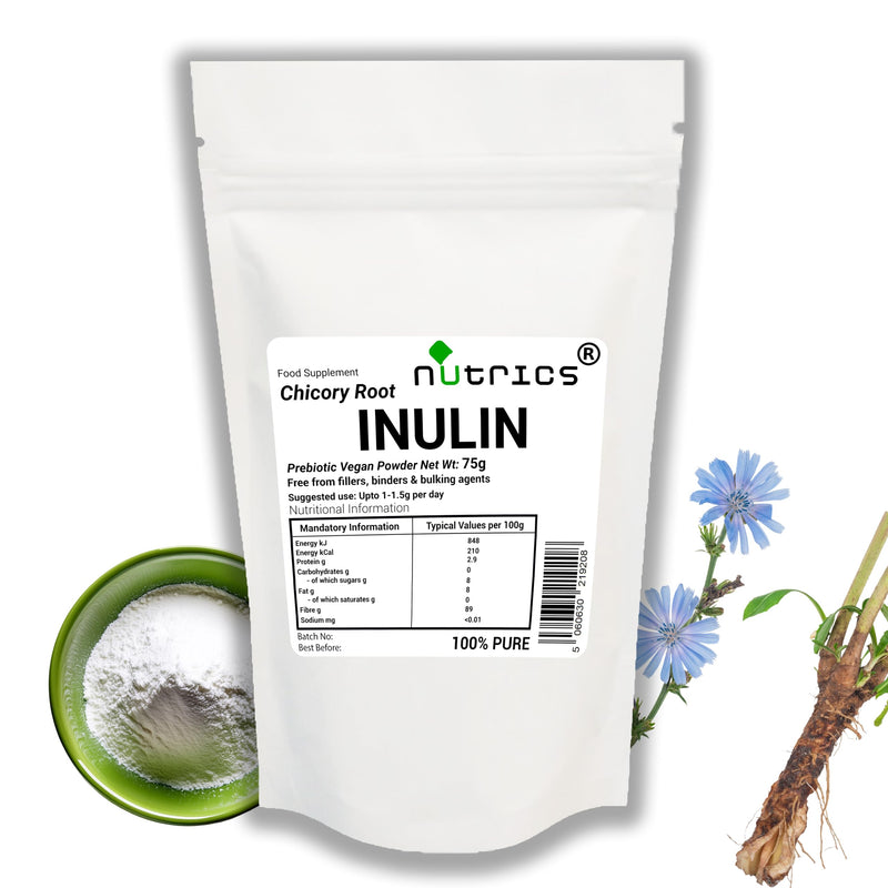 Inulin 75g Prebiotic Powder- Chicory Root Natural Dietary Fibre - Suitable for Vegan Vegetarian Diet 100% Pure - No Additives (75g Inulin Powder) 1 count (Pack of 1)