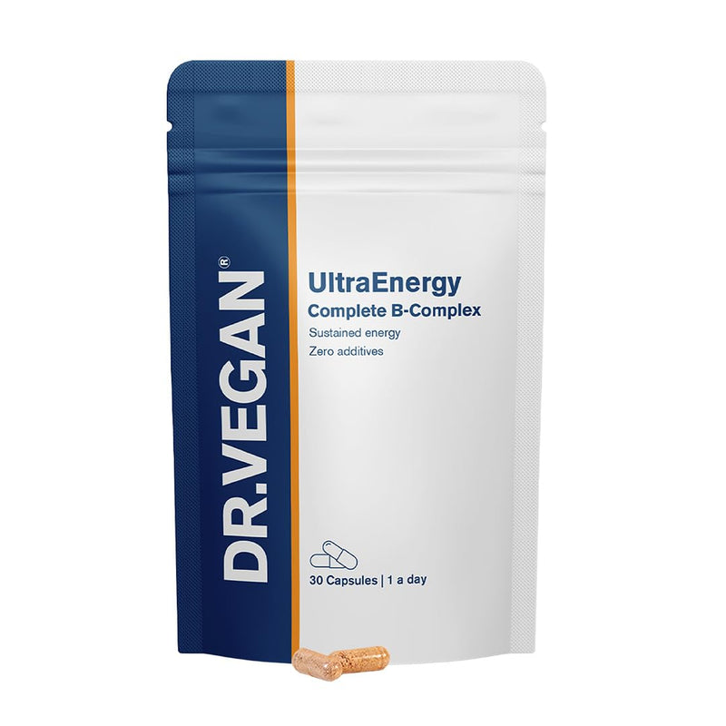UltraEnergy High Strength Vitamin B Complex | Includes Vitamin B12 (100ug), Choline (50mg), Biotin (50ug) & Folate (200ug) | 30 Vegan Capsules | One-A-Day | DR.VEGAN®