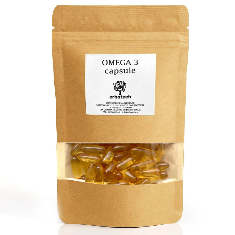 ERBOTECH Omega 3 in Capsules, 200 g Pack, Approximately 140 Fish Oil Tablets, Food Supplement with Fatty Acids to Control Cholesterol and Triglycerides 200 gr