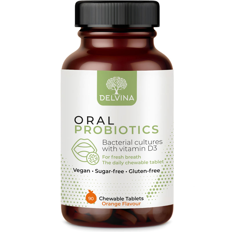 Oral Probiotics for Bad Breath Treatment for Adults - 90 Vegan Chewable Tablets for Oral Health, Teeth and Gums - Dental Probiotics for Fresh Breath - with Vitamin D3 - Orange Flavour 90 count (Pack of 1)
