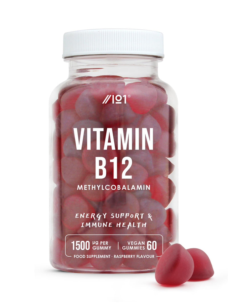 Vitamin B12 Gummies 1,500mcg (per Gummy) - High Strength Methylcobalamin Supplement - Raspberry Flavour - 60 Vegan Gummies by Alpha01 Jar