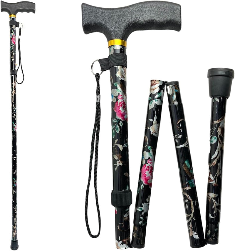 [Australia] - PEPE - Folding Walking Sticks for Women, Floral Walking Sticks for Disabled, Folding Walking Sticks for Ladies, Adjustable Walking Cane for Women, Foldable Walking Stick, Walking Stick Floral 