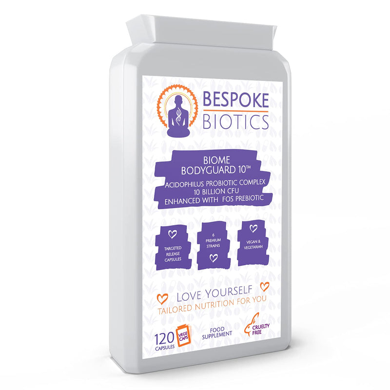 10 Billion Probiotic Acidophilus - High-Strength Multi-Strain+ Prebiotic FOS | Active Live Bacteria Complex Supplement - 10 Billion CFU XL 120 Caps Vegans | Anxiety Biome Bodyguard | Made in the UK