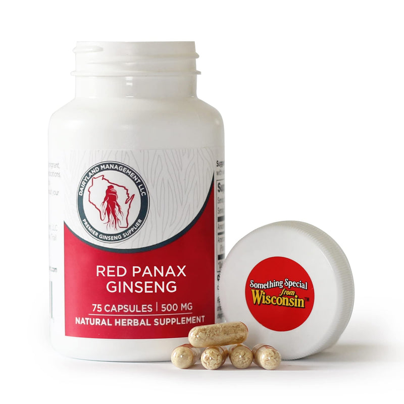 100% Authentic Korean Red Panax Ginseng Capsules -500 mg. Potent Ground Ginseng Root Extract Powder - No Fillers, Binders or Other Additives. (75 ct) 75 count (Pack of 1)