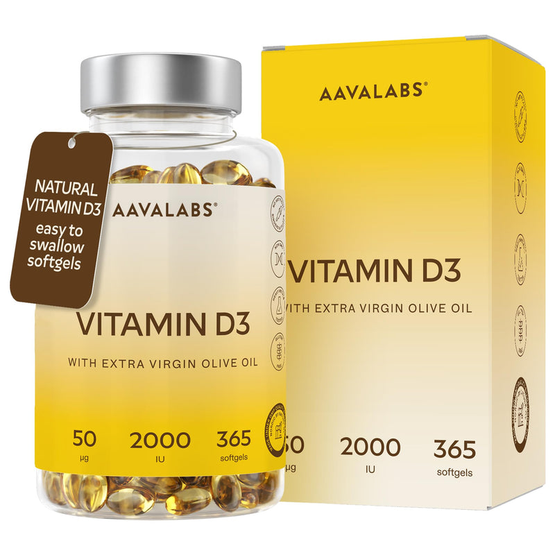 Vitamin D3 [2000 IU] - with Extra Virgin Olive Oil for Optimum Absorption - High Strength Vitamin D Supplement - Contributes to Bone, Muscle and Immune Function - 365 Vitamin D Capsules 1 count (Pack of 365)