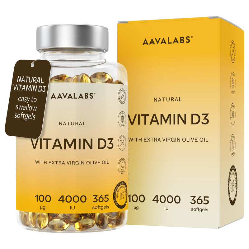 Vitamin D3 4000 IU - with Extra Virgin Olive Oil for Optimum Absorption - High Strength Vitamin D Supplement Contributes to Bone, Muscle and Immune Function - 365 Vitamin D Capsules