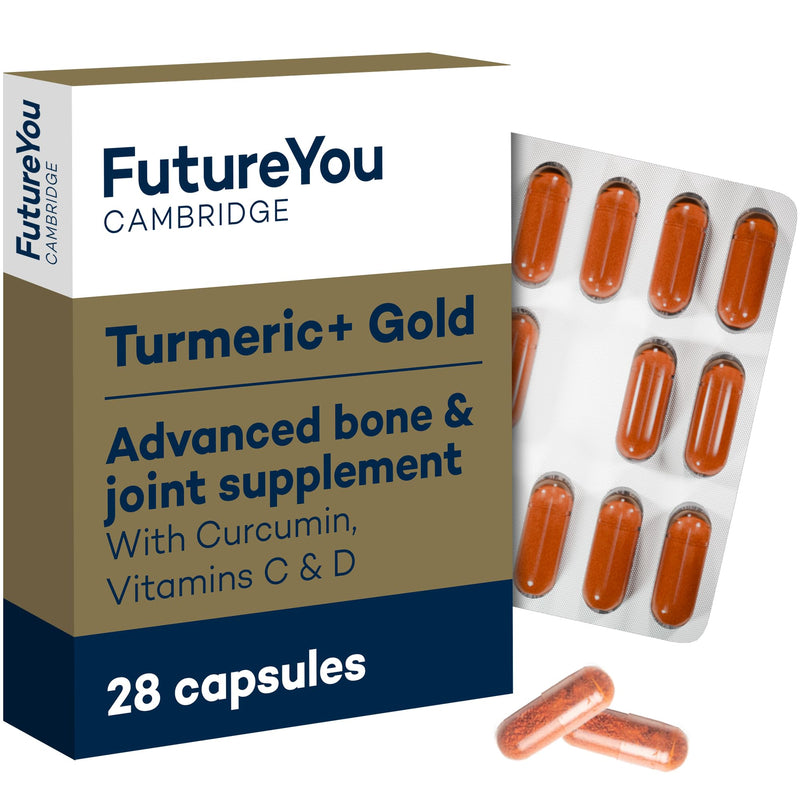 Turmeric+ Gold Supplement – 28 Turmeric Capsules High Strength – Curcumin Capsule Patented Meriva Formulation with Vitamins C & D – Tablets for Bones, Joints & Muscles by FutureYou Cambridge. 1 count (Pack of 28)