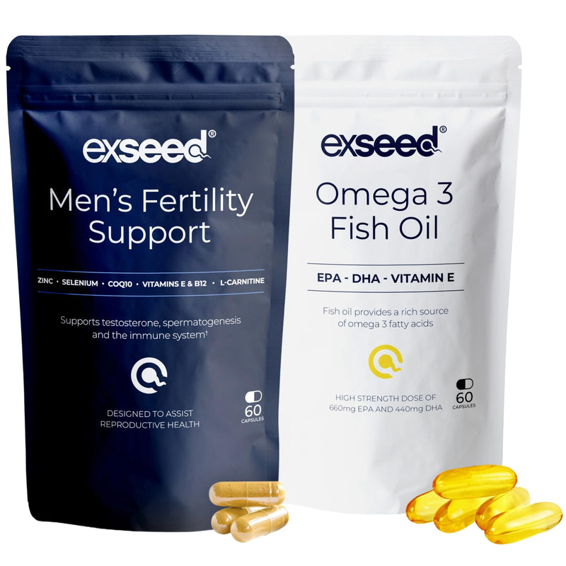 Health - Men's Fertility Combi Supplements - Multivitamins (x60 Capsules) - Omega-3 (x60 Capsules) - 1 Month Supply - Fertility Boosting Ingredients - Supports Healthy Conception