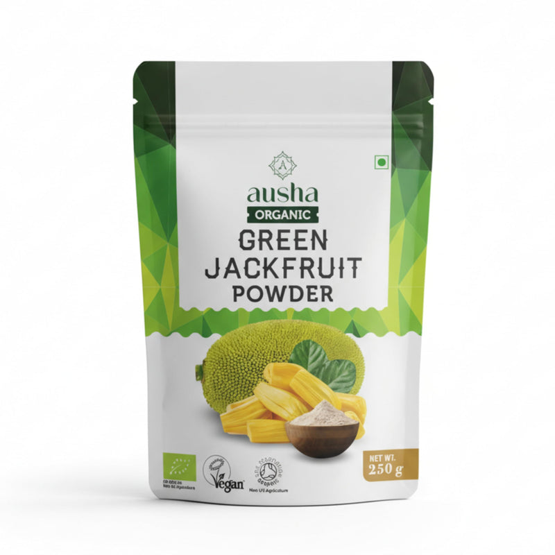 Ausha Organic Green Jackfruit Powder 250g - UK Certified Organic by Soil Association - Gut Health, Fibre, Gluten Free - Add to Cereals, Smoothies, Juices, Porridge, Baking Organic Jackfruit Powder 250g