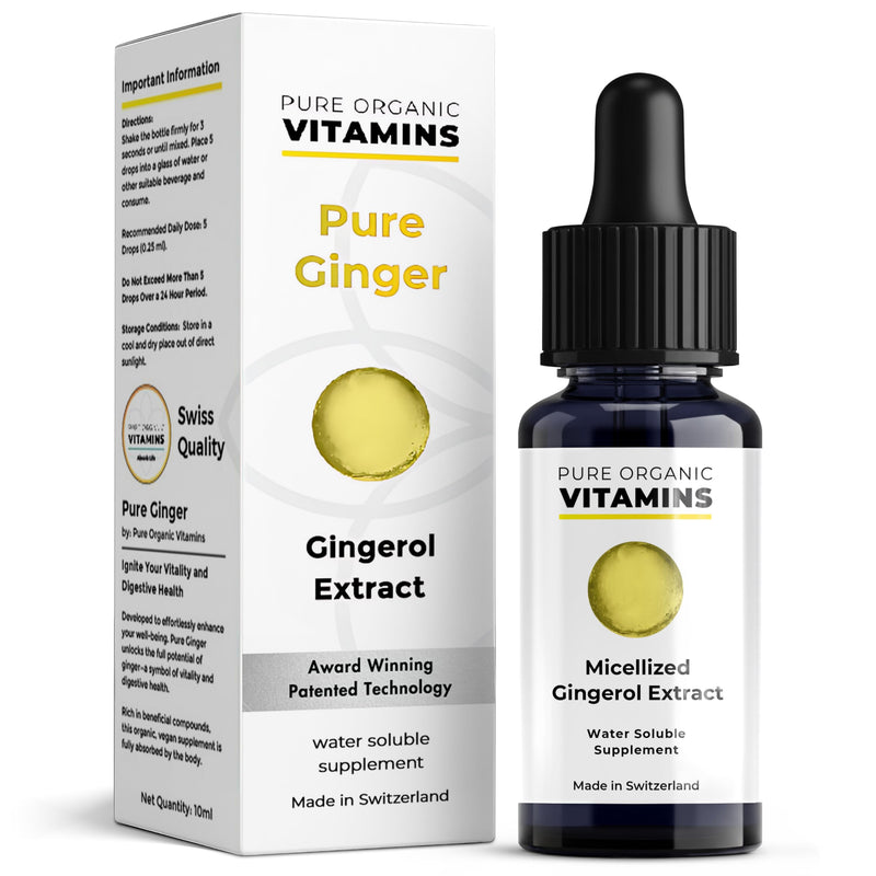 Pure Ginger Liquid Supplement – 10ml Bottle – 40-Day Supply – Swiss Made – Smart Liquid Extract – for Digestion, Immunity, Natural Energy, Gut Health and Inner Balance – Micelle Powered