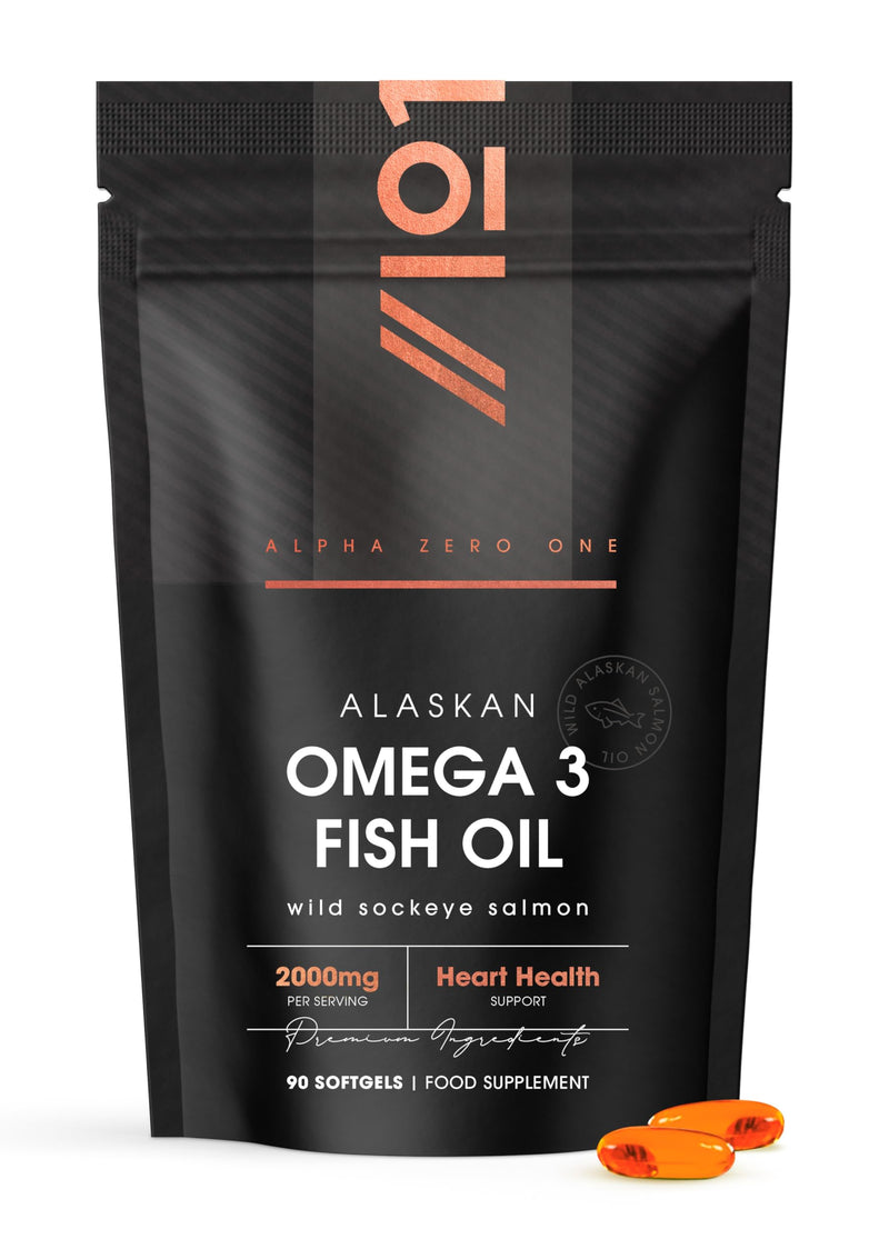 Alaskan Omega 3 Fish (Salmon) Oil 2000mg - Wild Caught Sockeye Salmon Oil 360mg EPA 240mg DHA - 90 Softgels - Resealable and Recyclable Pouch by Alpha01 1 count (Pack of 90)