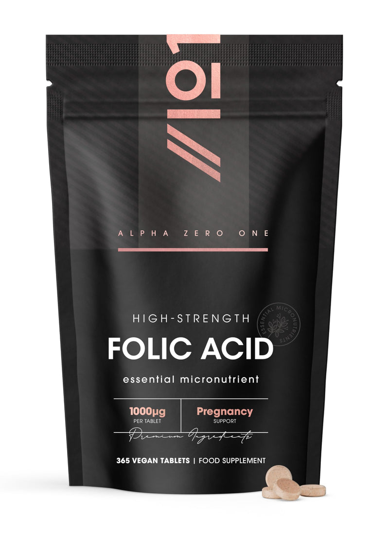 Folic Acid 1000mcg - Essential Pregnancy Support – 365 Vegan Tablets (1 Year Supply) - Resealable and Recyclable Pouch by Alpha01 800mcg (365 count)