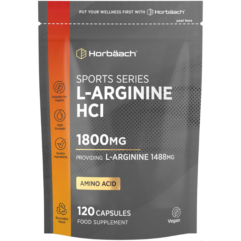 L-Arginine 1800mcg | 120 High Strength Capsules | Amino Acid Supplement for Pre and Post Workout | Keto Diet Friendly | by Horbaach