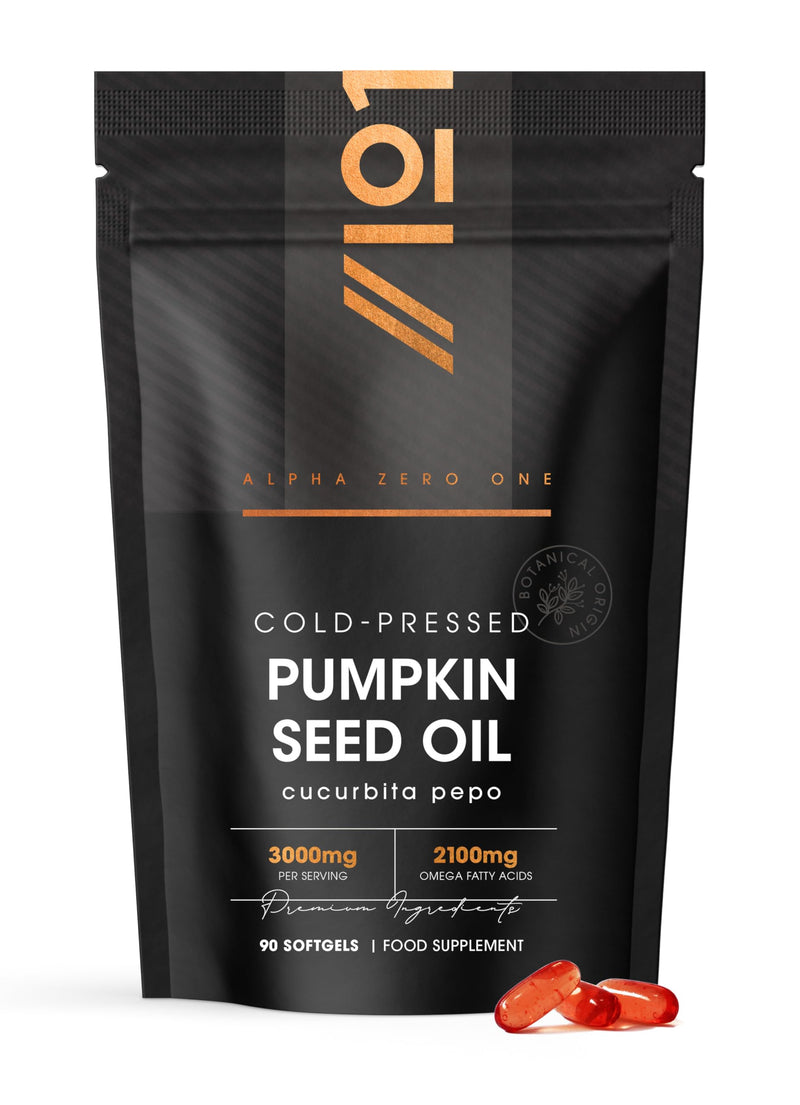 Pumpkin Seed Oil 3000mg – 70% Linoleic & Oleic Acid – 90 Softgels – 100% Cold Pressed – No Additives – Resealable and Recyclable Pouch by Alpha01 1 count (Pack of 90) Original Softgel