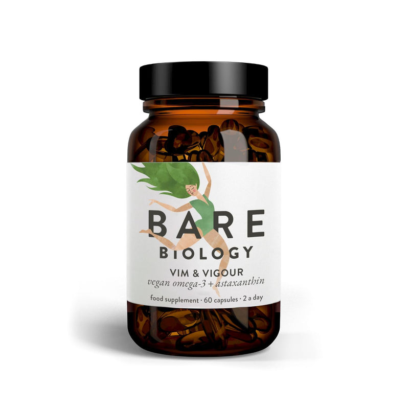 Bare Biology High Strength Omega 3 Algae Oil Capsules - EPA 250mg DHA 500mg - Pure Plant-Sourced, No Fish + Astaxanthin (30 Servings) Independently Tested for Purity