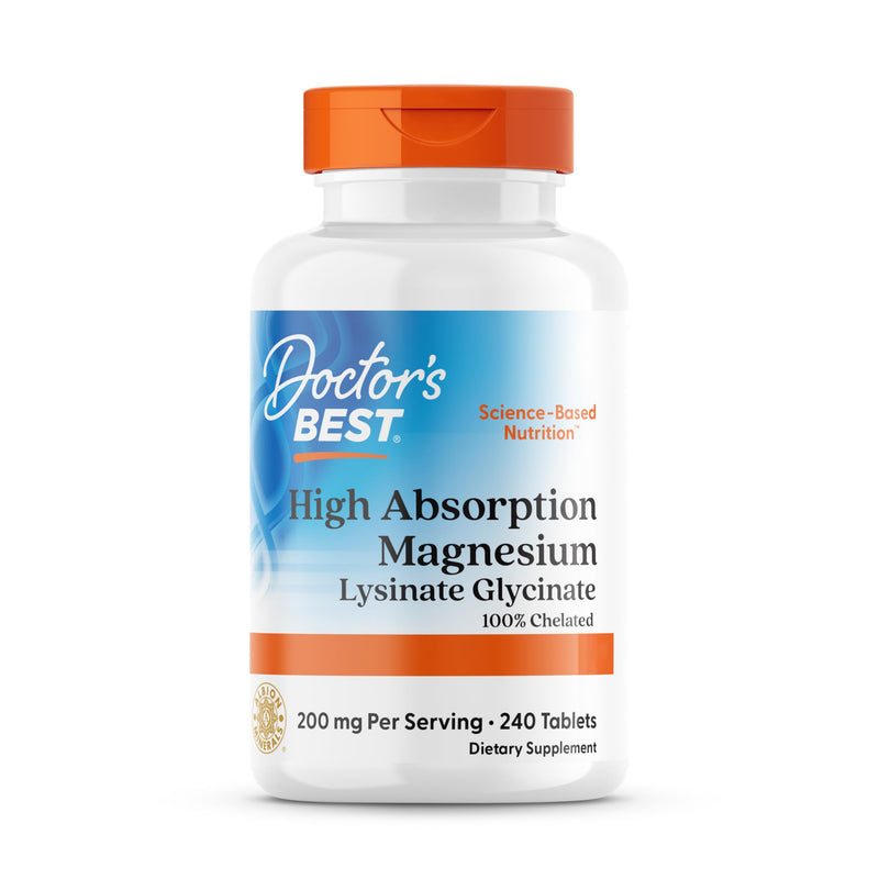 Doctor's Best, High Absorption 100mg Magnesium 240 Vegan Tablets for 120 Days Supply, 100% chelated with TRAACS, with Glycine and Lysine, SOYA and Gluten Free, Non-GMO 240 count (Pack of 1)