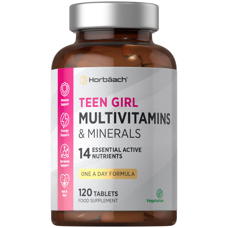 Multivitamin Tablets for Teen Girls | 120 Count | 14 Essential A-Z Vitamins and Nutrients | with Iron, Vitamin B12, Folic Acid and Magnesium | Vegetarian | By Horbaach