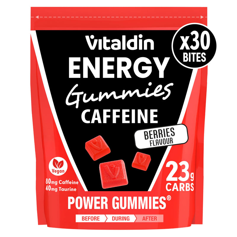 VITALDIN Sport Power Gummies Caffeine & Taurine – Quick & Sustained Energy – 80 mg Caffeine, 40 mg Taurine per Serving + Vitamin B6 – 30 Chewable Gummy Bites – Berries Flavour – Vegan