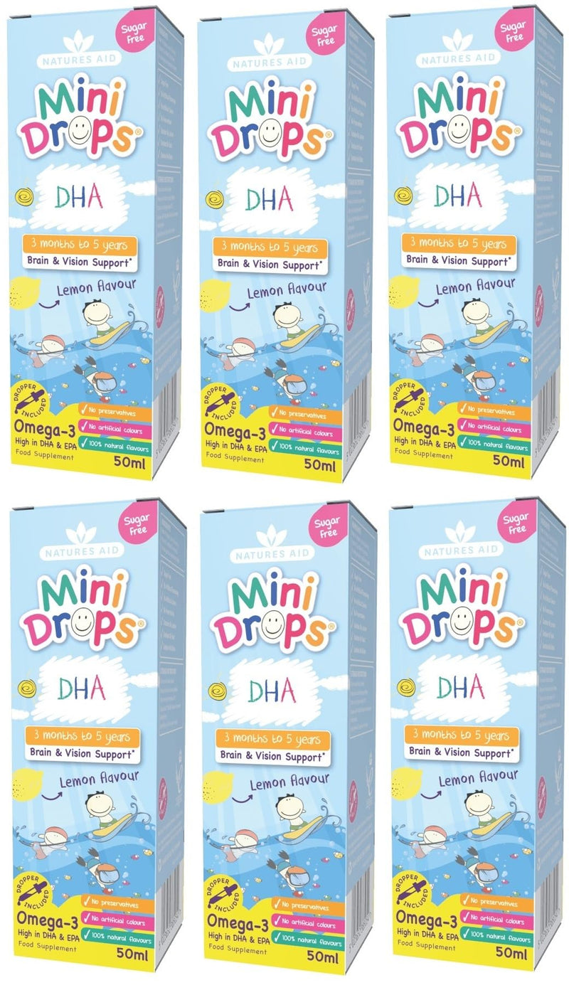 natures aid DHA Omega-3 Mini Drops for Infants and Children, Sugar Free, 50 ml (Pack of 6)