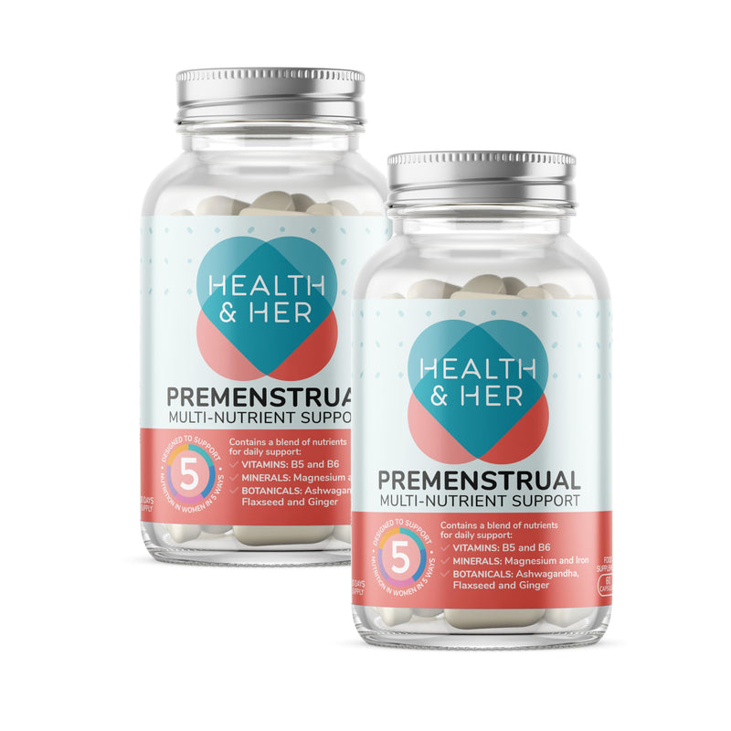 Health & Her Premenstrual Supplements for Women - with Ashwagandha, Flaxseed and Ginger Root - 2 Month Supply, 120 Capsules - Vegan & Gluten Free 60 count (Pack of 2)